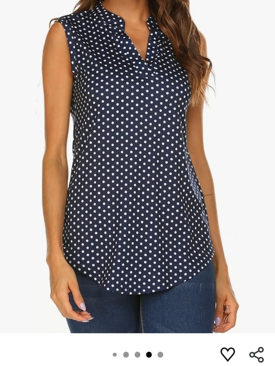 Halife Tops - Navy Polka Dot Sleeveless Split-Neck Tank Top